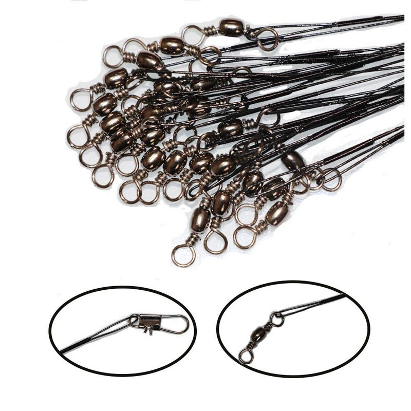 Laxygo 50pcs Fishing Wire Leaders Heavy Duty Nylon-Coated Fishing Line Wire Leaders with Swivels and Snaps 6inch Black/Green/Silver (50pcs Black, 6 inch) - Image 1